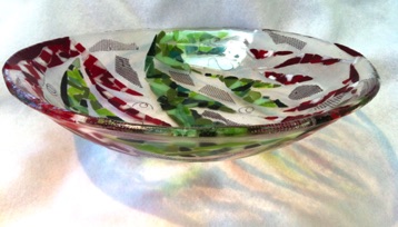 GREEN RED CLEAR BOWL, 14"